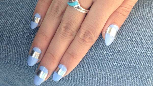 Almond Nail Designs with Silver Stripes