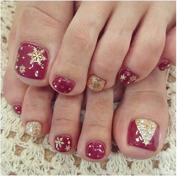 Festive Red Winter Wonderland Toe Nail Designs