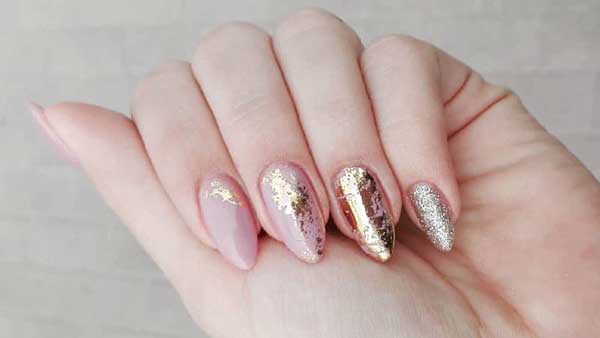 Gold and Pink Almond Nail Designs