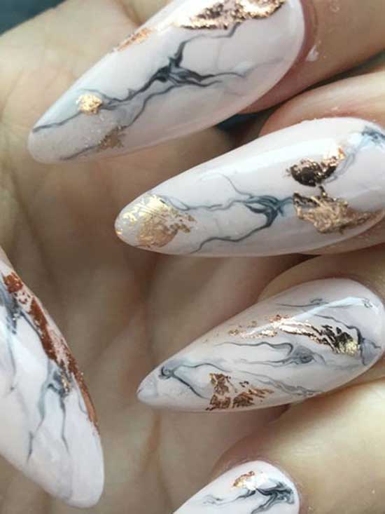 Marble and Gold Leaf Winter Nail Art