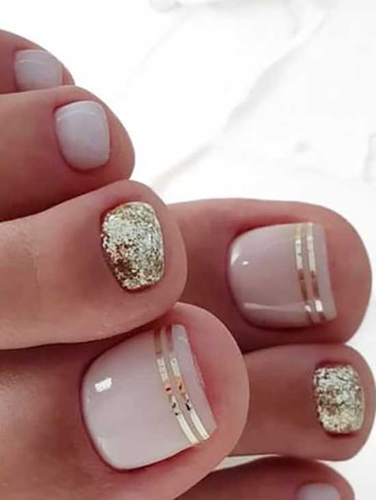 Nude and Gold Toe Nails