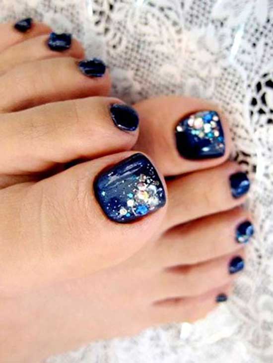 Starry Night Blue Winter Nail Design Ideas