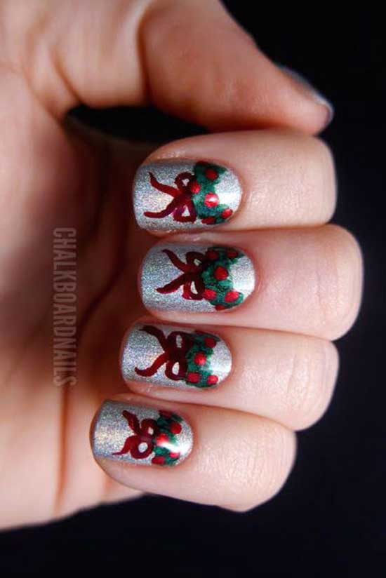 Bow Tied Christmas Nails Simple