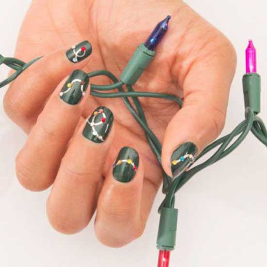 String Lights Classy Christmas Nails