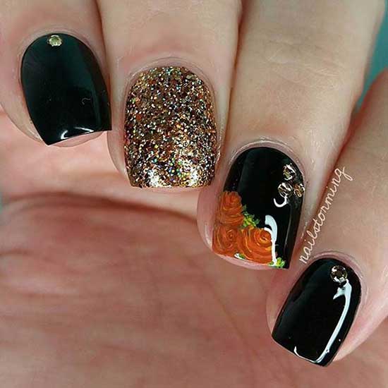 Black and Gold Thanksgiving Nail Designs