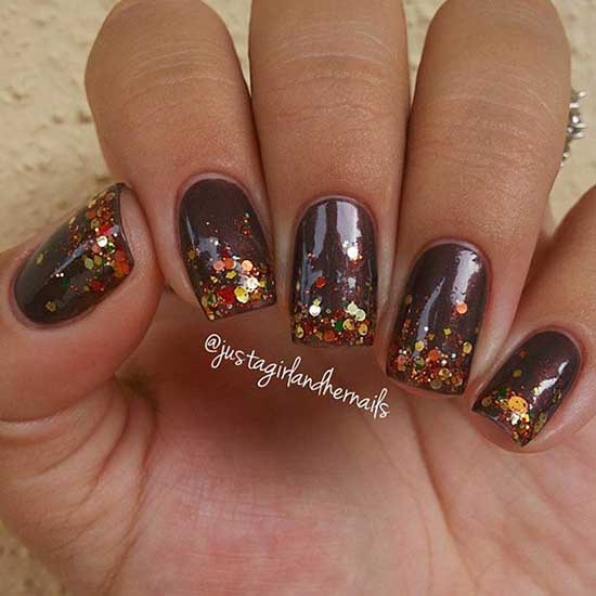 Brown Nails and Glitter Fade