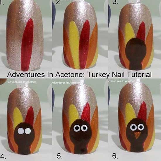 Turkey Tutorial Thanksgiving Nails