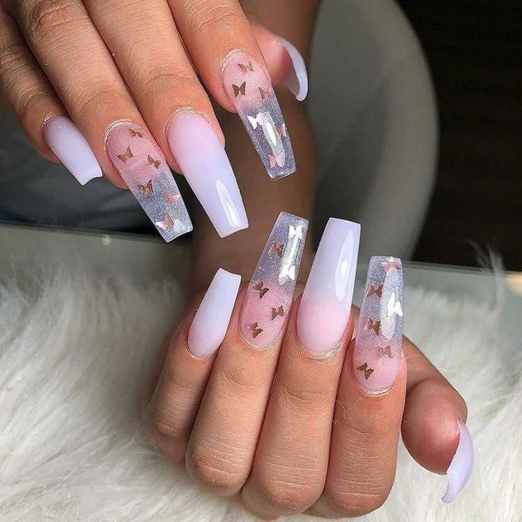 Clear Butterfly Acrylic Nail Design