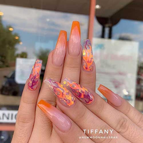 Flames Clear Acrylic Nails