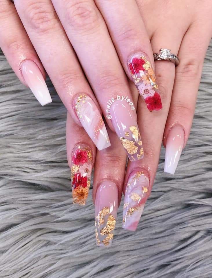 Floral Clear Acrylic Nails Design