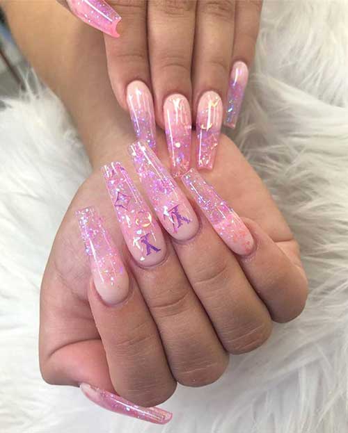 Gold and Pink Clear Nail Art