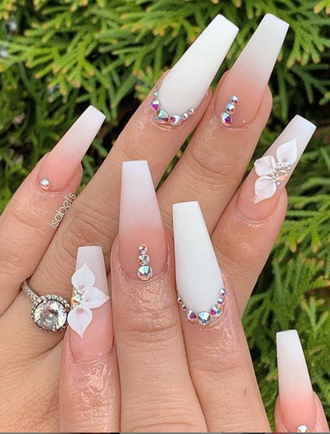 Coffin Nail Designs with Rhinestones