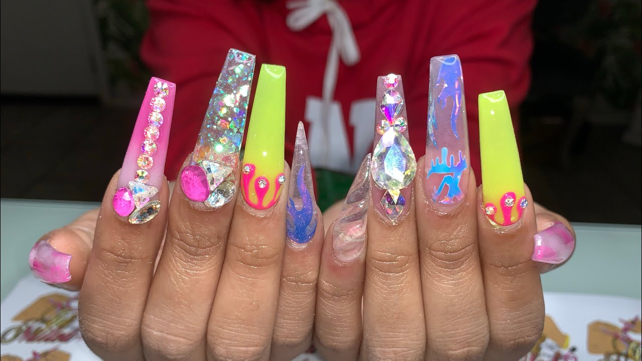 Colorful Long Coffin Nails