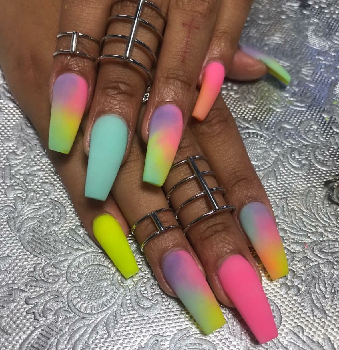 Rainbow Coffin Style Nail Designs