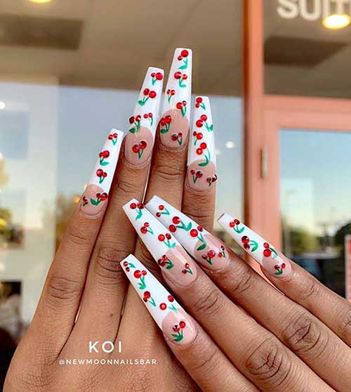 Long Nails with Cherry Rhinestones