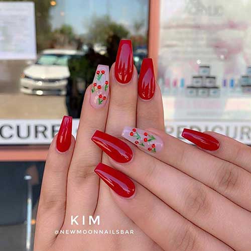 Cherry Accent Red Nails