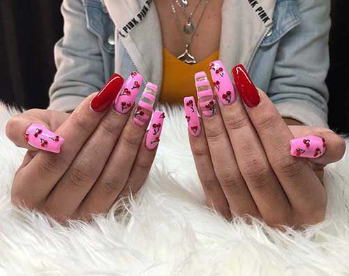 Pink and Red Nail Design