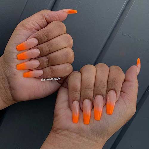 Nude and Orange Ombre Nails