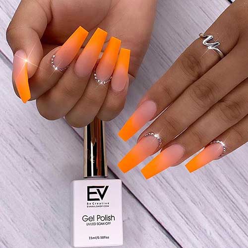 Orange Sparkling Rhinestones Nails