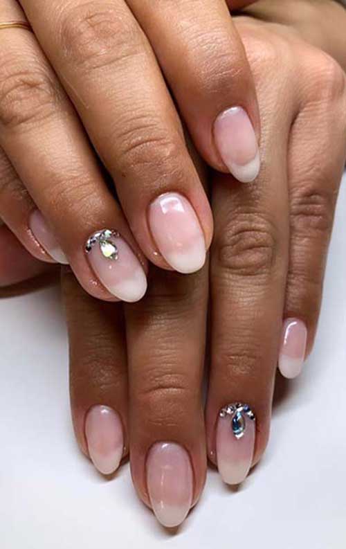 American Mani with a Rhinestone Accent Nail