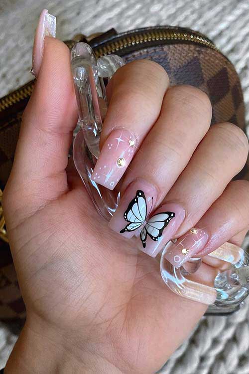 Glitzy and Glam Butterfly Nails
