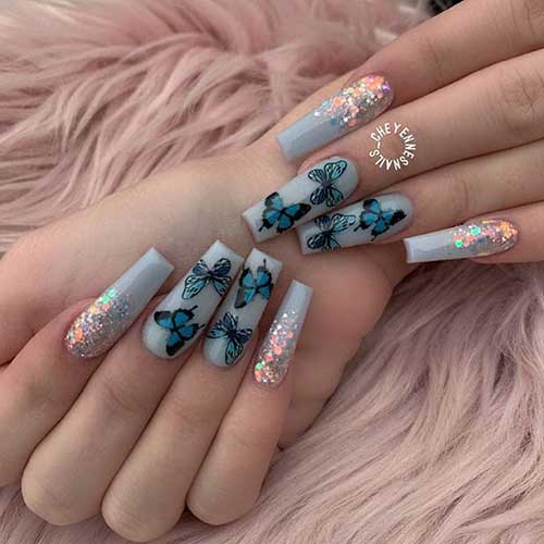 Pastel Blue Butterfly Nails Design