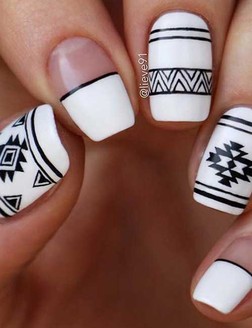 Black And White Tribal Short Nail Design