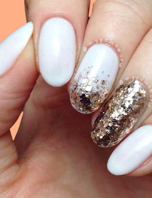 Cute Short White Nails with Glitter