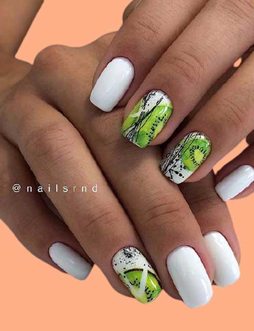 Fun and Fruity Short White Nails