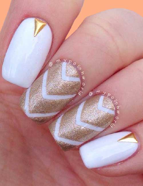Gold and White Short Nails