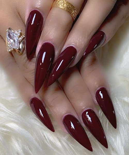 Cute Stiletto Maroon Nails