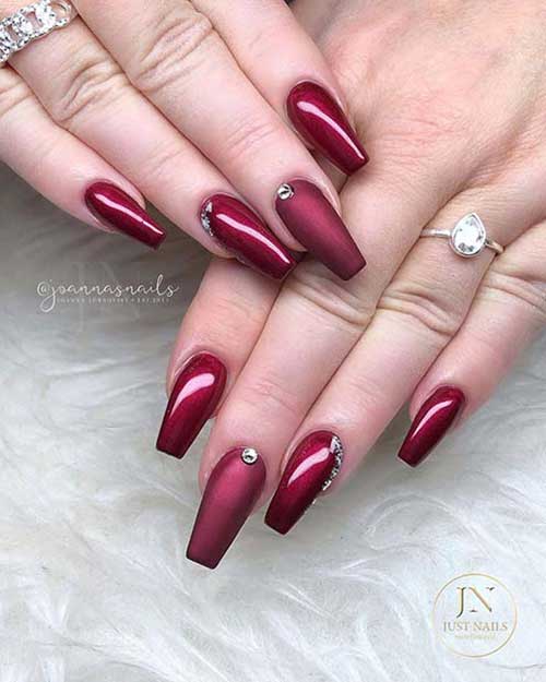 Glossy and Matte Maroon Nails