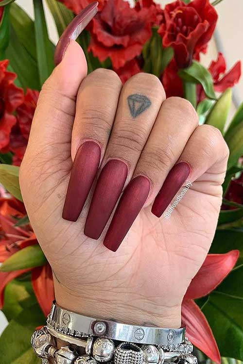 Long and Trendy Maroon Nails