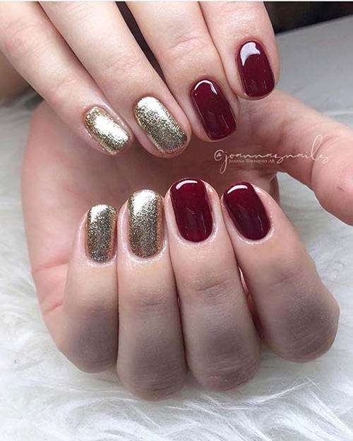 Maroon and Gold Nails Design