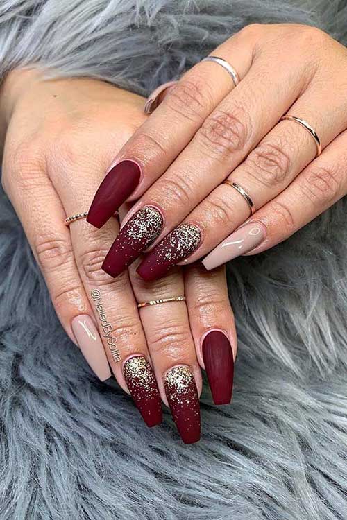 Nude and Glitter maroon Ombre